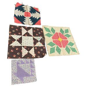 Vintage Quilting Squares 5 Patchwork Blocks Assorted Patterns & Colors Handmade